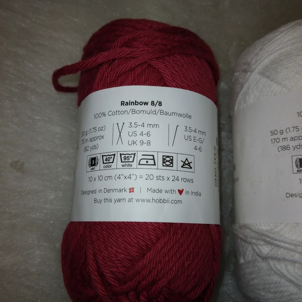 YARN Hobbii 100% cotton yarn, three 50g skeins